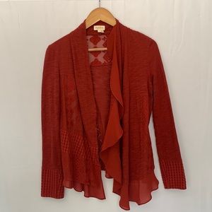 Anthropologie Meadow Rue Open Front Lace Cardigan Burnt Orange Rust Size Small